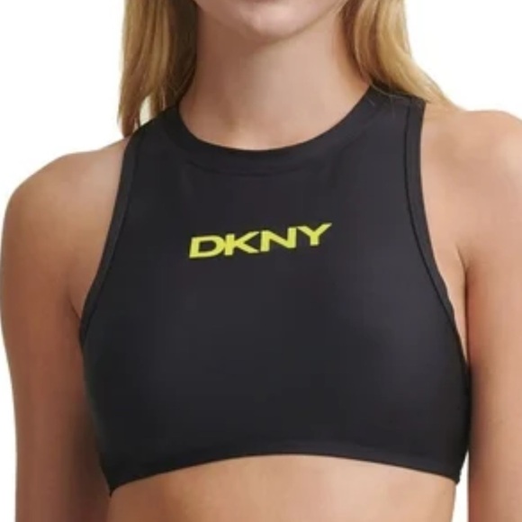DKNY Black Sleeveless Racerback Pullover Swimwear Bikini Top Size M NWOT Logo - Picture 1 of 6